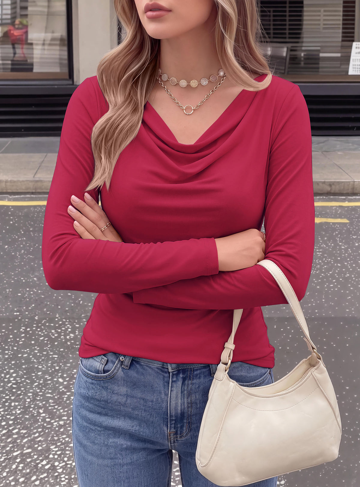 PRETTYGARDEN Cowl Neck Tops for Women Fashion Long Sleeve Shirt  Comfy Ruched Shirts, Soft Lightweight Knit, Chic Cowl Neck Top, Casual Going Out Outfits, Fall Winter Trendy Clothes