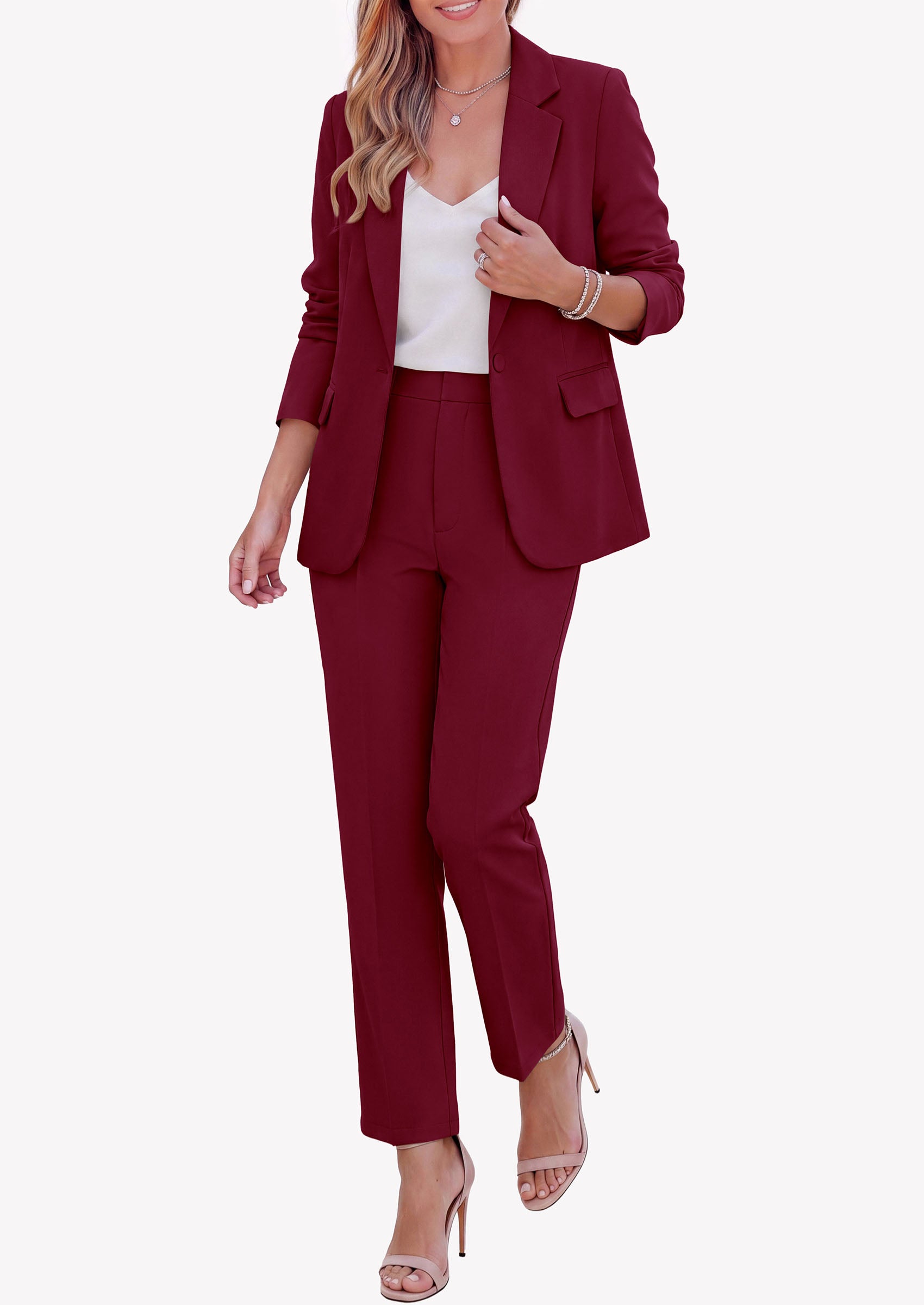 PRETTYGARDEN Two Piece Sets for Women Dressy Pant Suits | Lapel Blazer,Straight Leg Dress Pants,Professional Interview Suit Set,Business Casual Outfits,Office Work Clothes,Fall Winter