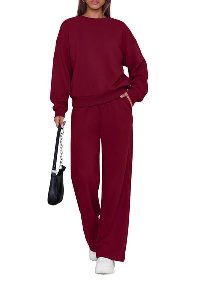 PRETTYGARDEN 2 Piece Lounge Sets for Women Casual Sweatsuits | Soft Stretchy,Drop Shoulder Crew Neck Sweatshirt & Wide Leg Pants,Workout Airport Matching Set Tracksuit,Fall Winter Outfits