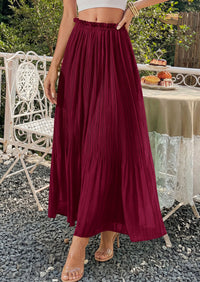 PRETTYGARDEN Pleated Long Skirts for Women Summer Vacation Outfits 2026 Spring Elastic Waisted Flowy Chiffon A-Line Midi Skirt PRETTYGARDEN