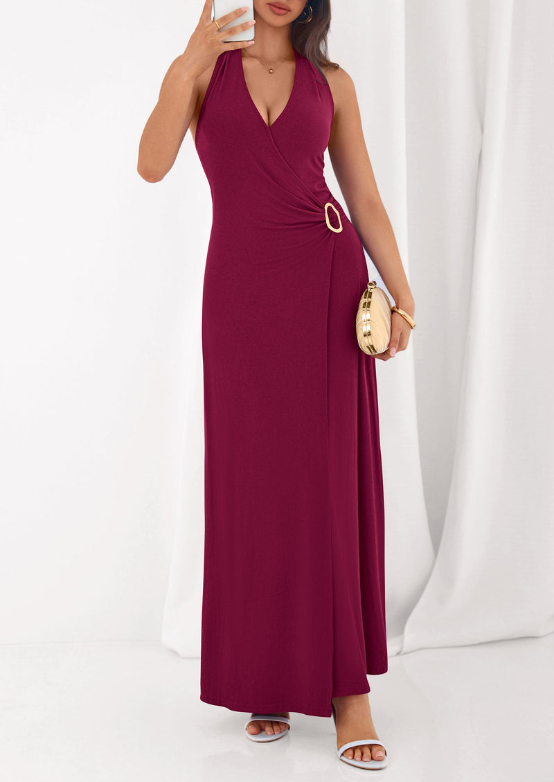 PRETTYGARDEN Womens Summer Halter Dresses 2026 Elegant Classy V Neck Backless Sundress Cocktail Party Long Midi Dress PRETTYGARDEN