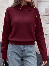 PRETTYGARDEN Womens Turtleneck Sweater Pullover Side Button Fall Clothes  Stretchy Knit,Dropped Shoulder,Ribbed Cuffs,Asymmetrical,Jumper Long Sleeve Tops,Work Office,2026 Winter Casual Outfits