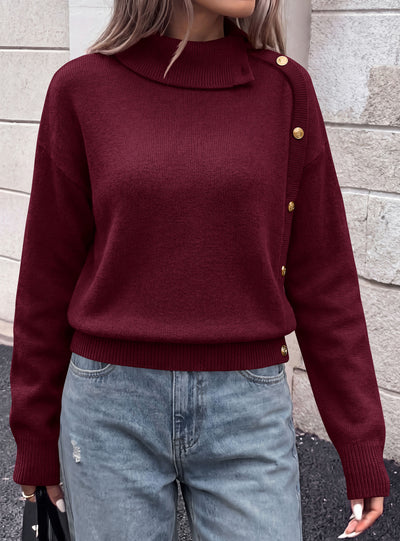 PRETTYGARDEN Womens Turtleneck Sweater Pullover Side Button Fall Clothes  Stretchy Knit,Dropped Shoulder,Ribbed Cuffs,Asymmetrical,Jumper Long Sleeve Tops,Work Office,2026 Winter Casual Outfits