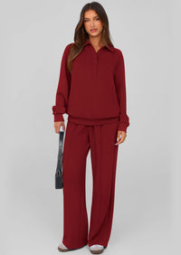 PRETTYGARDEN Women Fall 2 Piece Outfits Sweatsuits Quarter Button Long Sleeve Sweatshirt Wide Leg Pants Tracksuit Lounge Sets