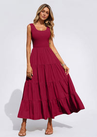 PRETTYGARDEN Women's 2026 Casual Loose Plain Maxi Sundress Smocked Tank Dress Sleeveless Summer Beach Tiered Long Dresses