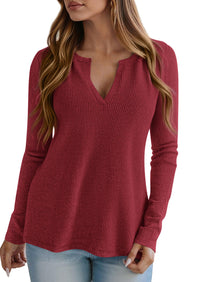 PRETTYGARDEN Long Sleeve Shirts for Women Fall V Neck Waffle Basic Tee Dressy Casual Winter Blouses Knit Tunic Tops