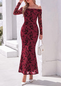PRETTYGARDEN Womens Off Shoulder Floral Maxi Wedding Guest Dress  Mesh Slim Fit,Elegant Bodycon,Formal Party Cocktail Dress,Bridal Shower Baby Shower,Date Night Outfits,Vacation Long Dresses