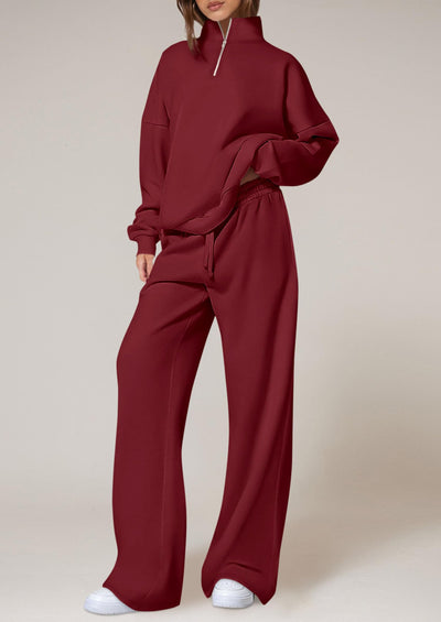 PRETTYGARDEN Womens Casual Two Piece Sets Fall Outfits Quarter Zip Sweatshirts Straight Leg Pants Sweatsuits Tracksuit