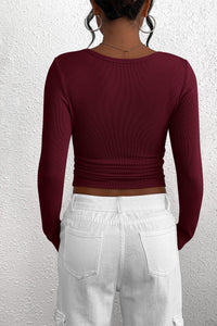 PRETTYGARDEN Women's Spring Fall Long Sleeve Henley T Shirts Button Ribbed Knit Slim Fit Casual Basic Tops Blouse