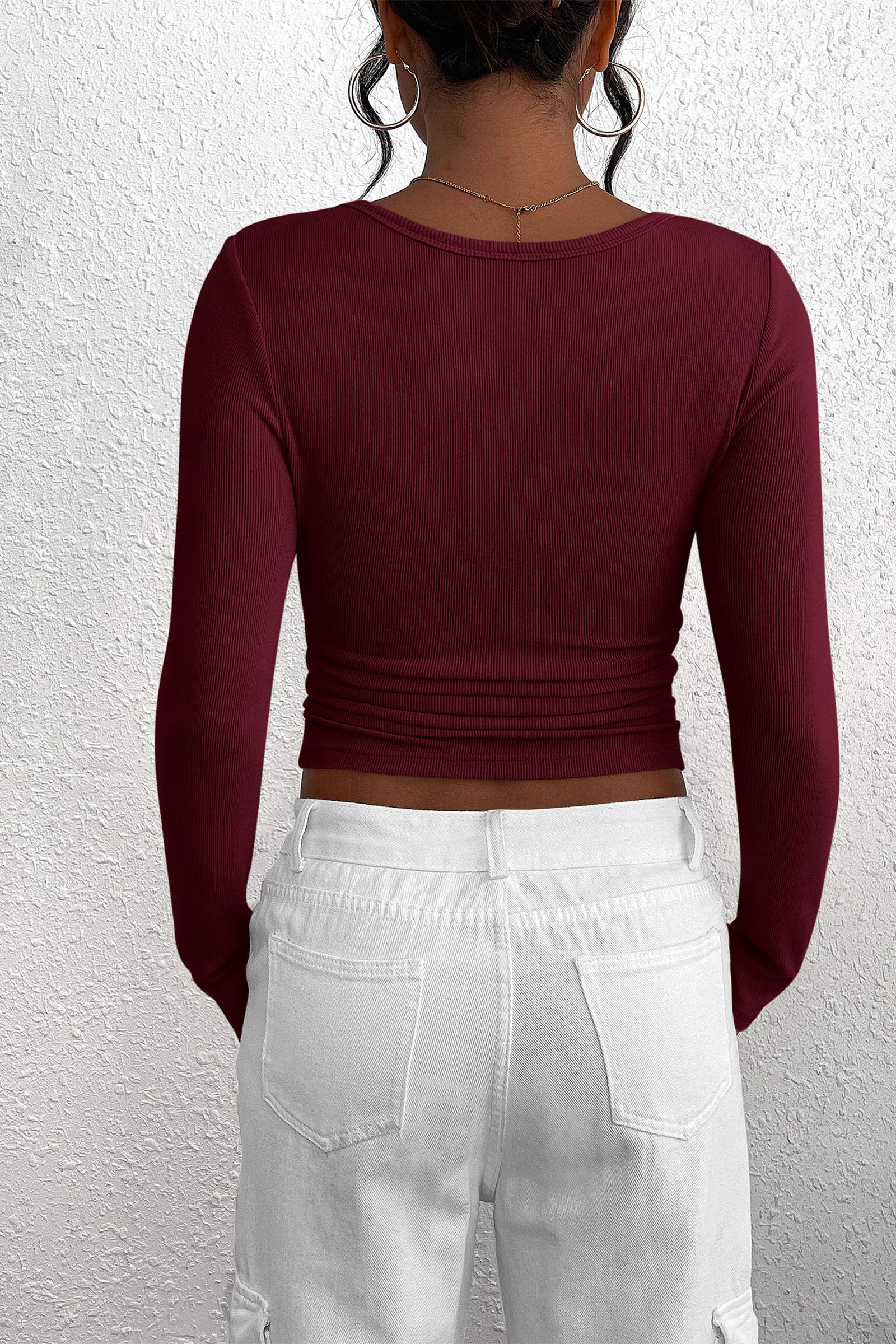 PRETTYGARDEN Women's Spring Fall Long Sleeve Henley T Shirts Button Ribbed Knit Slim Fit Casual Basic Tops Blouse