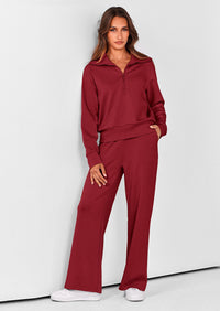 PRETTYGARDEN Women's 2 Piece Outfits Casual Lapel Half Zip Sweatshirts And Wide Leg Pants Tracksuit Sets