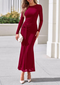PRETTYGARDEN Women's Long Sleeve Tie Waist Maxi Dresses						  Sexy Mesh Style,Ruched Design,Wedding Guest,Cocktail Party,Night Out,2026 Early Fall Fashion Outfits,Cute Spring Dress