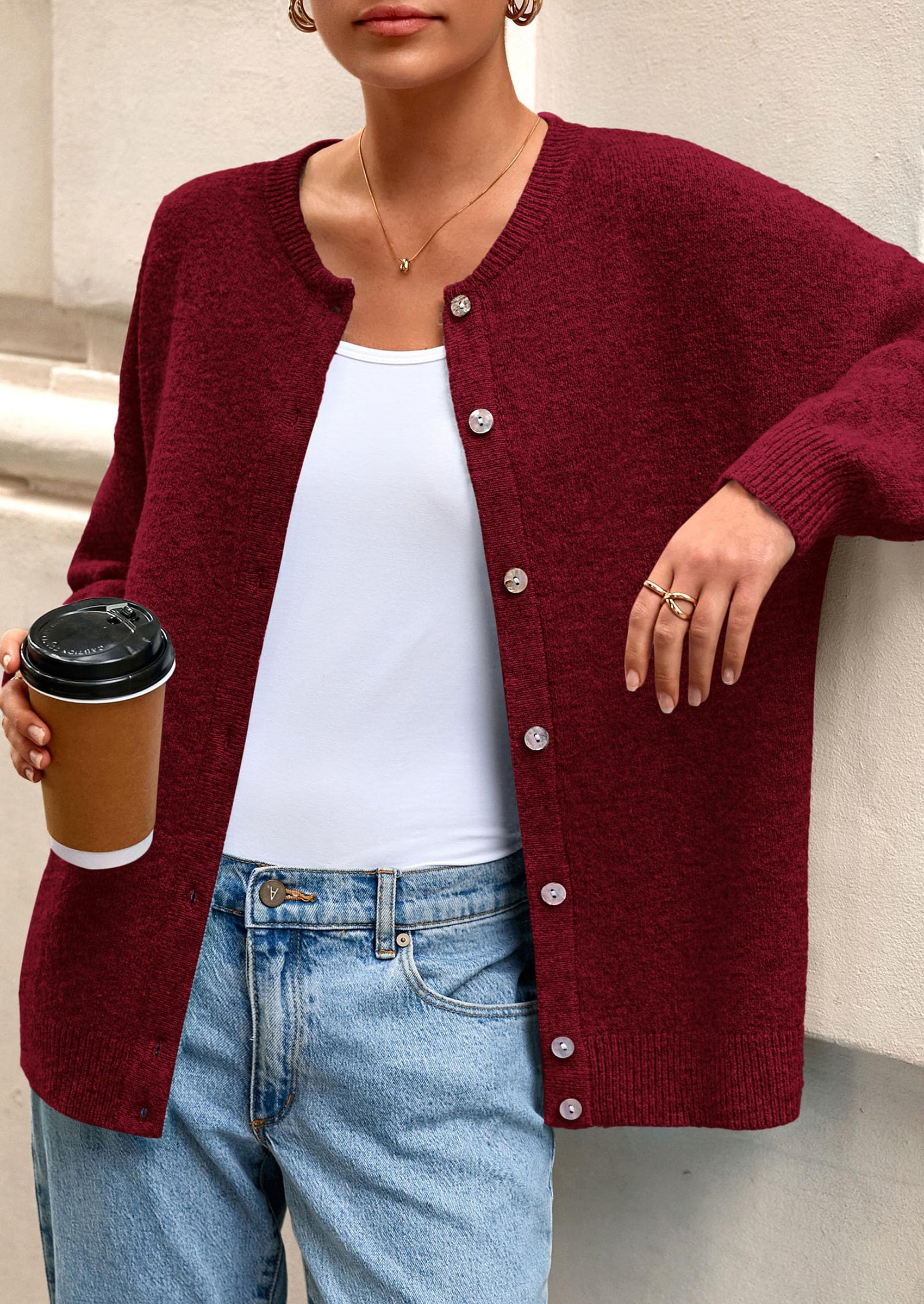 PRETTYGARDEN Fall Long Sleeve Cardigans for Women Trendy Open Front Winter Button Down Crewneck Soft Knit Sweater Jacket