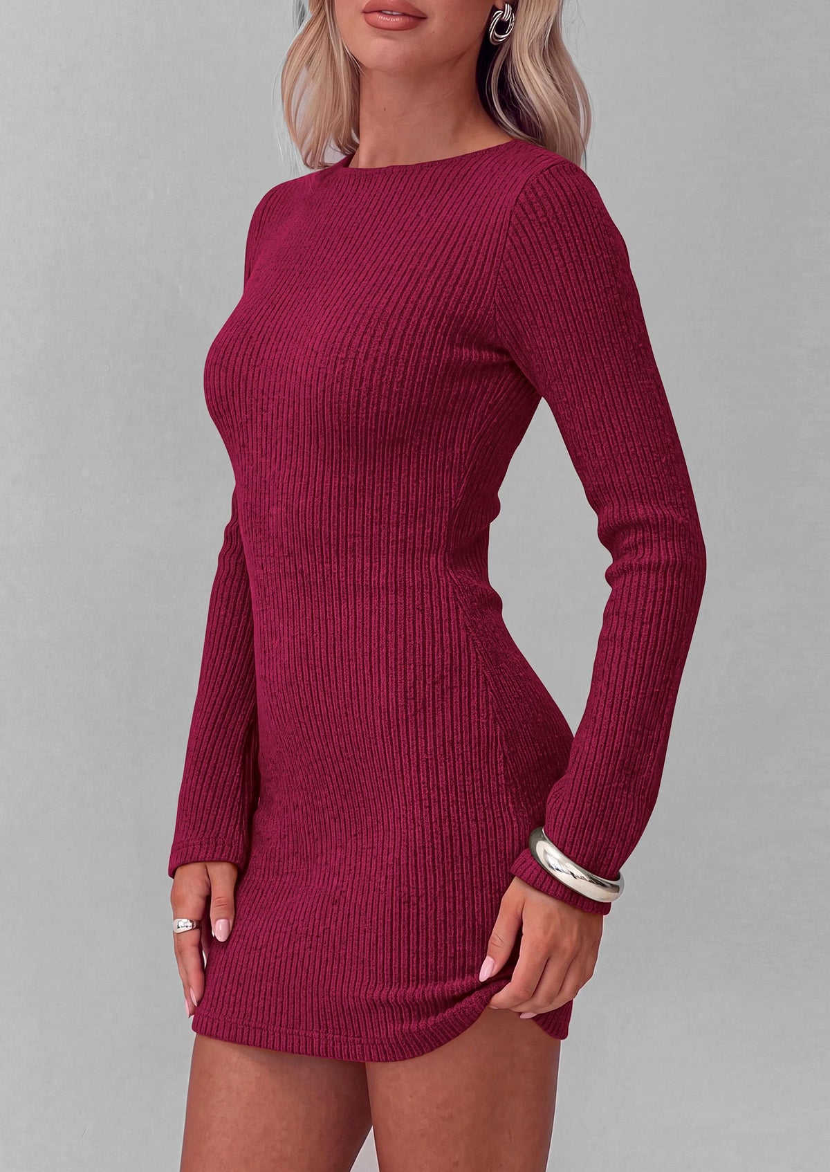 PRETTYGARDEN Womens Fall Bell Long Sleeve Mini Dress 2026 Casual Boat Neck Ribbed Bodycon Short Party Cocktail Dresses