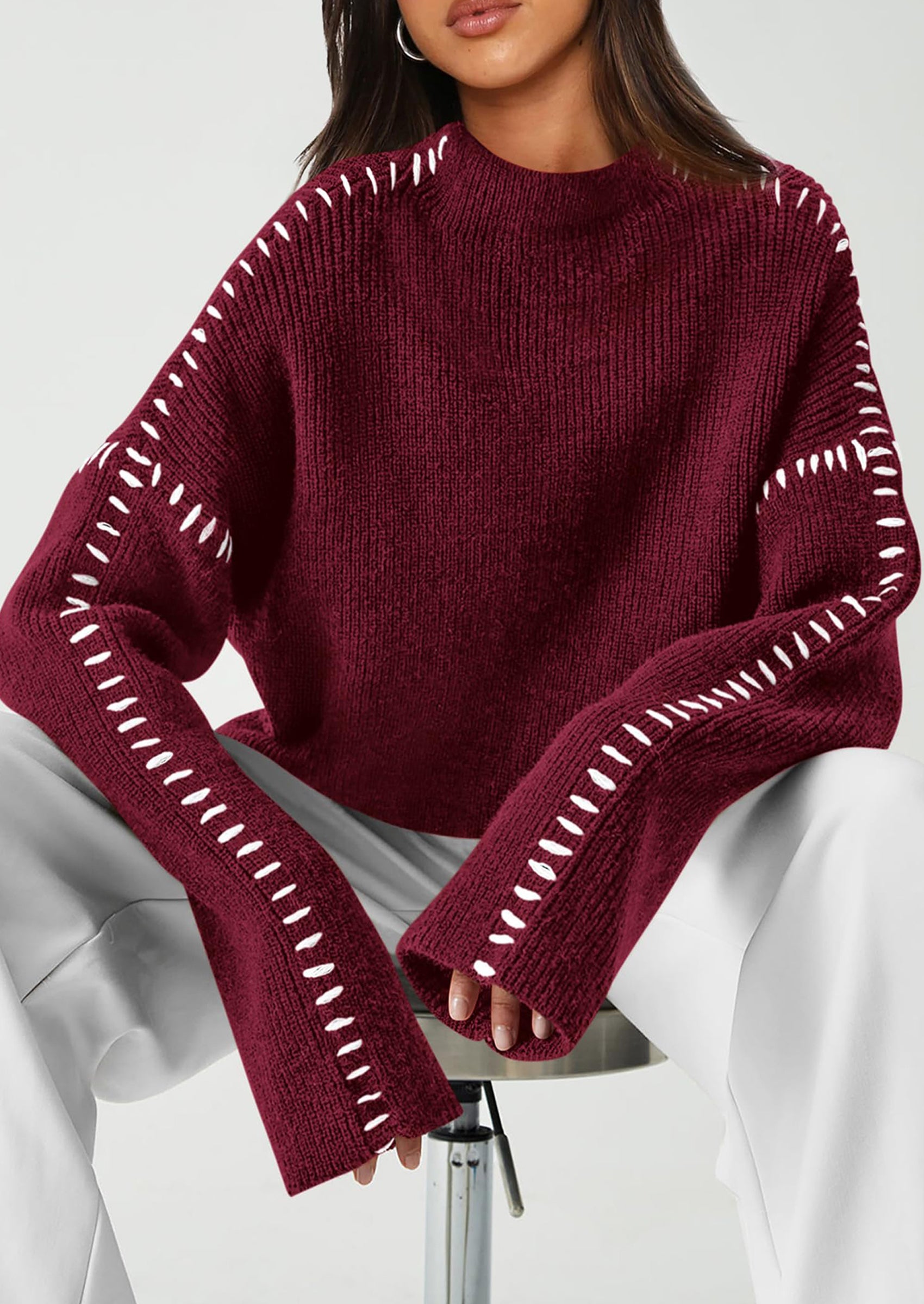 PRETTYGARDEN Women's Chunky Knit Sweaters Fall Long Sleeve Mock Neck Oversized Pullover Tops Winter Fashion Clothes