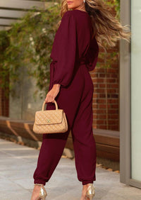 PRETTYGARDEN Women's Fall Jumpsuits Dressy Casual Pants Romper Spring Long Sleeve V Neck Belt Pockets One Piece Outfits