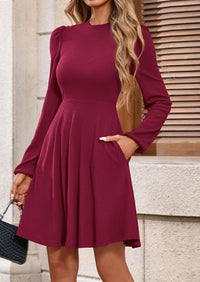 PRETTYGARDEN Womens Long Sleeve Mini Dress Fall Crewneck Ribbed Knit Soft A Line Flowy Casual Short Dresses with Pockets