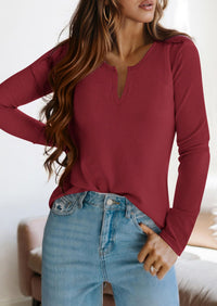 PRETTYGARDEN Long Sleeve Shirts for Women Fall V Neck Waffle Basic Tee Dressy Casual Winter Blouses Knit Tunic Tops