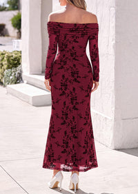 PRETTYGARDEN Womens Off Shoulder Floral Maxi Wedding Guest Dress  Mesh Slim Fit,Elegant Bodycon,Formal Party Cocktail Dress,Bridal Shower Baby Shower,Date Night Outfits,Vacation Long Dresses