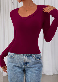 PRETTYGARDEN Womens Long Sleeve T Shirts Fall Trendy Deep V Neck Slim Fit Basic Crop Tops Casual Going Out Top