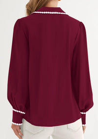 PRETTYGARDEN Womens Long Sleeve Button Down Shirts Trendy V Neck Loose Fit Fall Tops Collared Dressy Casual Blouses