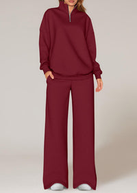 PRETTYGARDEN Womens Casual Two Piece Sets Fall Outfits Quarter Zip Sweatshirts Straight Leg Pants Sweatsuits Tracksuit