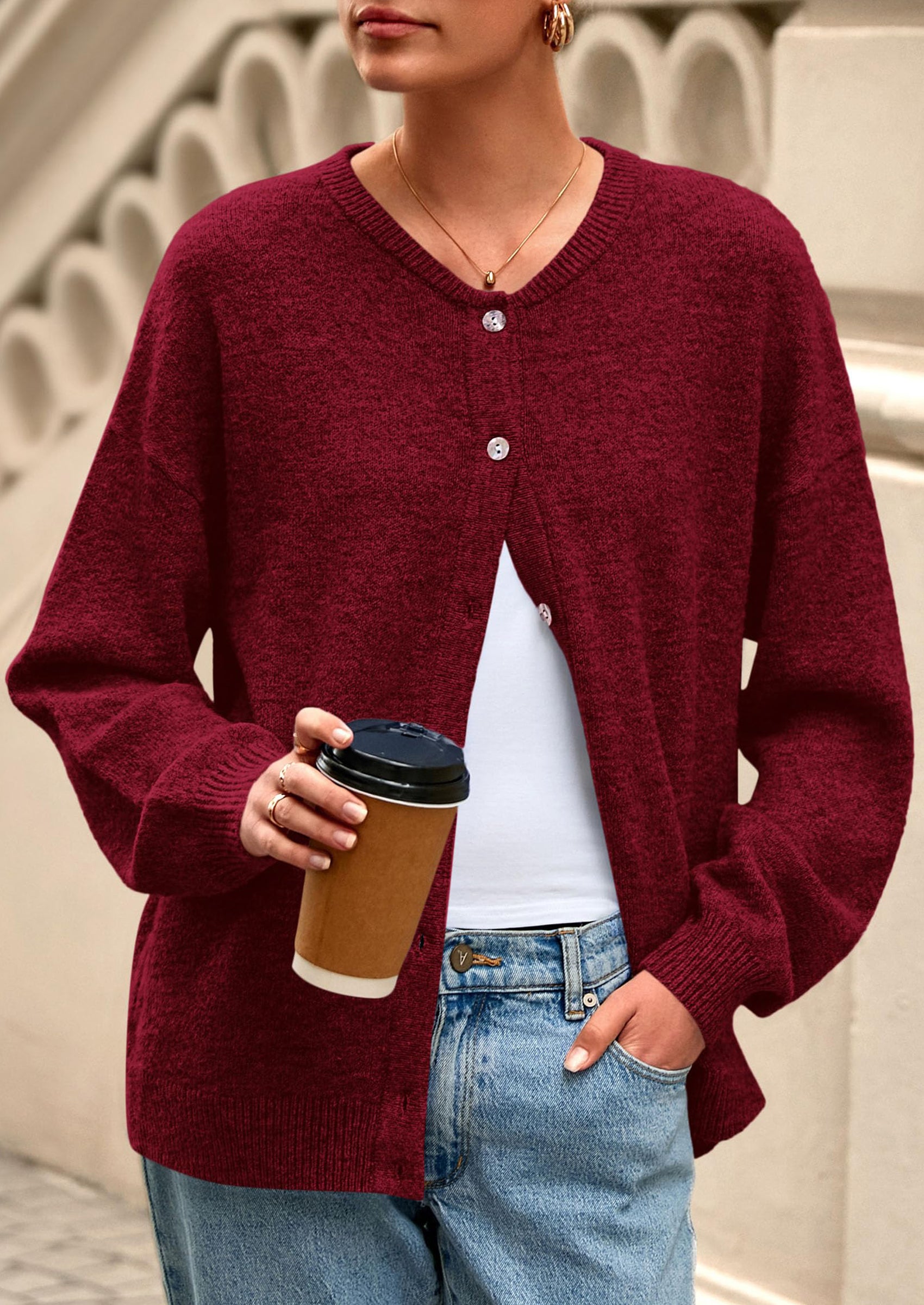 PRETTYGARDEN Fall Long Sleeve Cardigans for Women Trendy Open Front Winter Button Down Crewneck Soft Knit Sweater Jacket