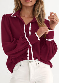 PRETTYGARDEN Womens Long Sleeve Button Down Shirts Trendy V Neck Loose Fit Fall Tops Collared Dressy Casual Blouses