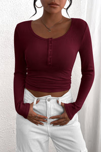 PRETTYGARDEN Women's Spring Fall Long Sleeve Henley T Shirts Button Ribbed Knit Slim Fit Casual Basic Tops Blouse