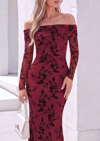 PRETTYGARDEN Womens Off Shoulder Floral Maxi Wedding Guest Dress  Mesh Slim Fit,Elegant Bodycon,Formal Party Cocktail Dress,Bridal Shower Baby Shower,Date Night Outfits,Vacation Long Dresses