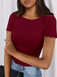 PRETTYGARDEN Women Summer Crew Neck Short Sleeve Tops Ribbed Knit Slim Fit Fashion Basic Tee Shirts Casual Going Out Top PRETTYGARDEN