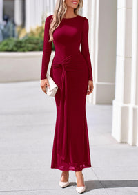 PRETTYGARDEN Women's Long Sleeve Tie Waist Maxi Dresses						  Sexy Mesh Style,Ruched Design,Wedding Guest,Cocktail Party,Night Out,2026 Early Fall Fashion Outfits,Cute Spring Dress