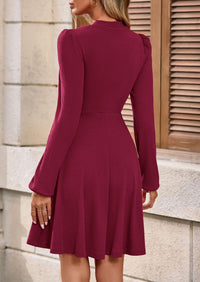 PRETTYGARDEN Womens Long Sleeve Mini Dress Fall Crewneck Ribbed Knit Soft A Line Flowy Casual Short Dresses with Pockets