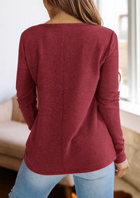 PRETTYGARDEN Long Sleeve Shirts for Women Fall V Neck Waffle Basic Tee Dressy Casual Winter Blouses Knit Tunic Tops