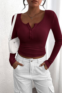 PRETTYGARDEN Women's Spring Fall Long Sleeve Henley T Shirts Button Ribbed Knit Slim Fit Casual Basic Tops Blouse