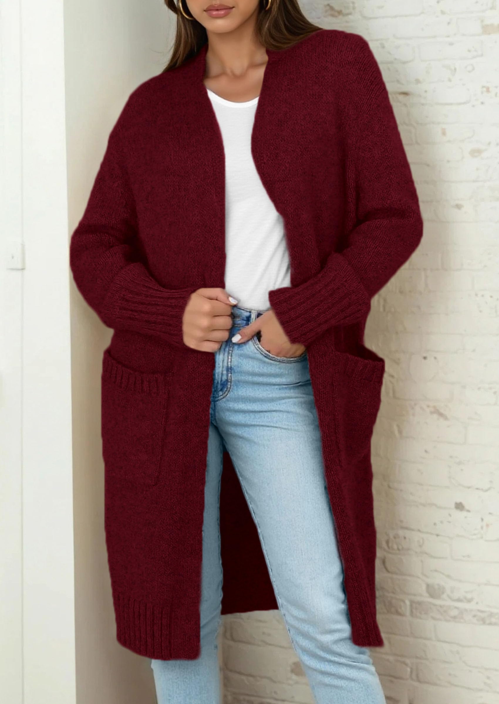 PRETTYGARDEN Fall Long Sleeve Cardigan Sweaters for Women Trendy Winter Open Front Loose Knitted Cardigans with Pockets