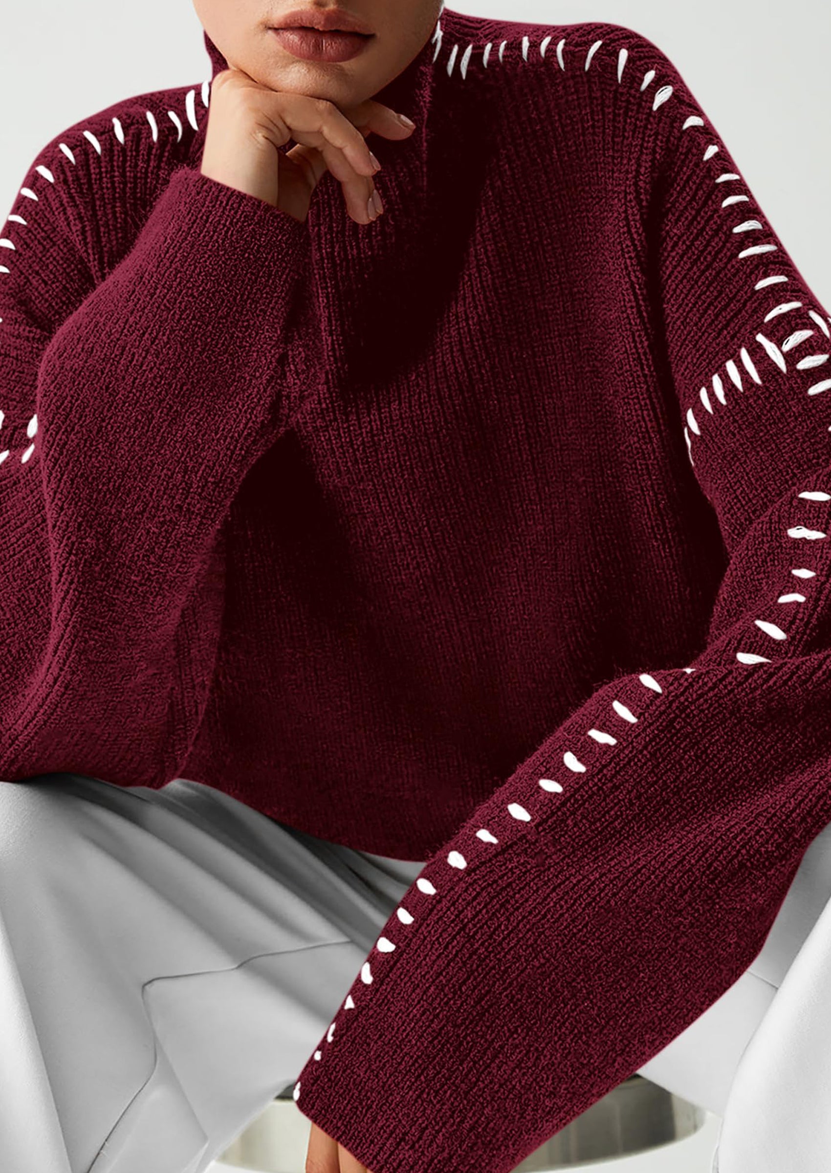 PRETTYGARDEN Women's Chunky Knit Sweaters Fall Long Sleeve Mock Neck Oversized Pullover Tops Winter Fashion Clothes