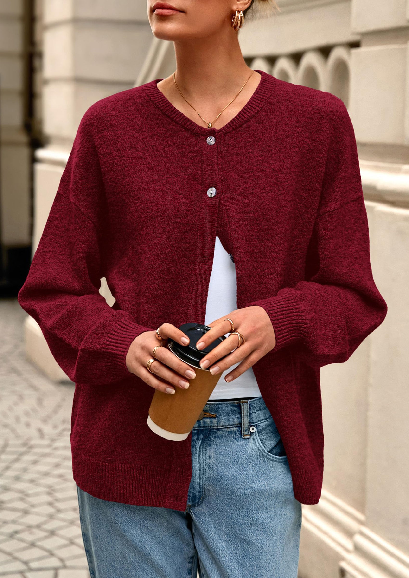 PRETTYGARDEN Fall Long Sleeve Cardigans for Women Trendy Open Front Winter Button Down Crewneck Soft Knit Sweater Jacket