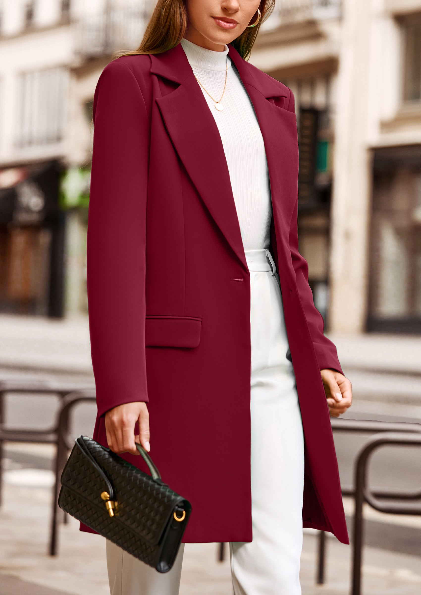 PRETTYGARDEN Women's Spring Fall Long Blazer Jackets Long Sleeve Lapel Pockets Loose Fit Work Casual Blazers Outerwear