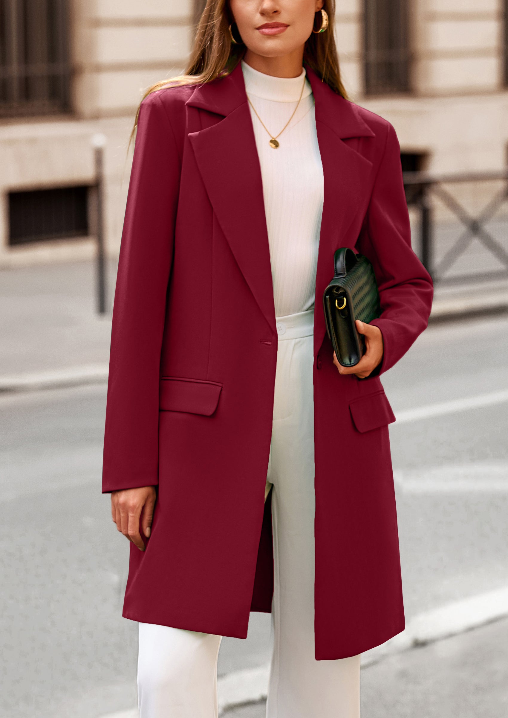 PRETTYGARDEN Women's Spring Fall Long Blazer Jackets Long Sleeve Lapel Pockets Loose Fit Work Casual Blazers Outerwear