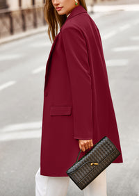 PRETTYGARDEN Women's Spring Fall Long Blazer Jackets Long Sleeve Lapel Pockets Loose Fit Work Casual Blazers Outerwear