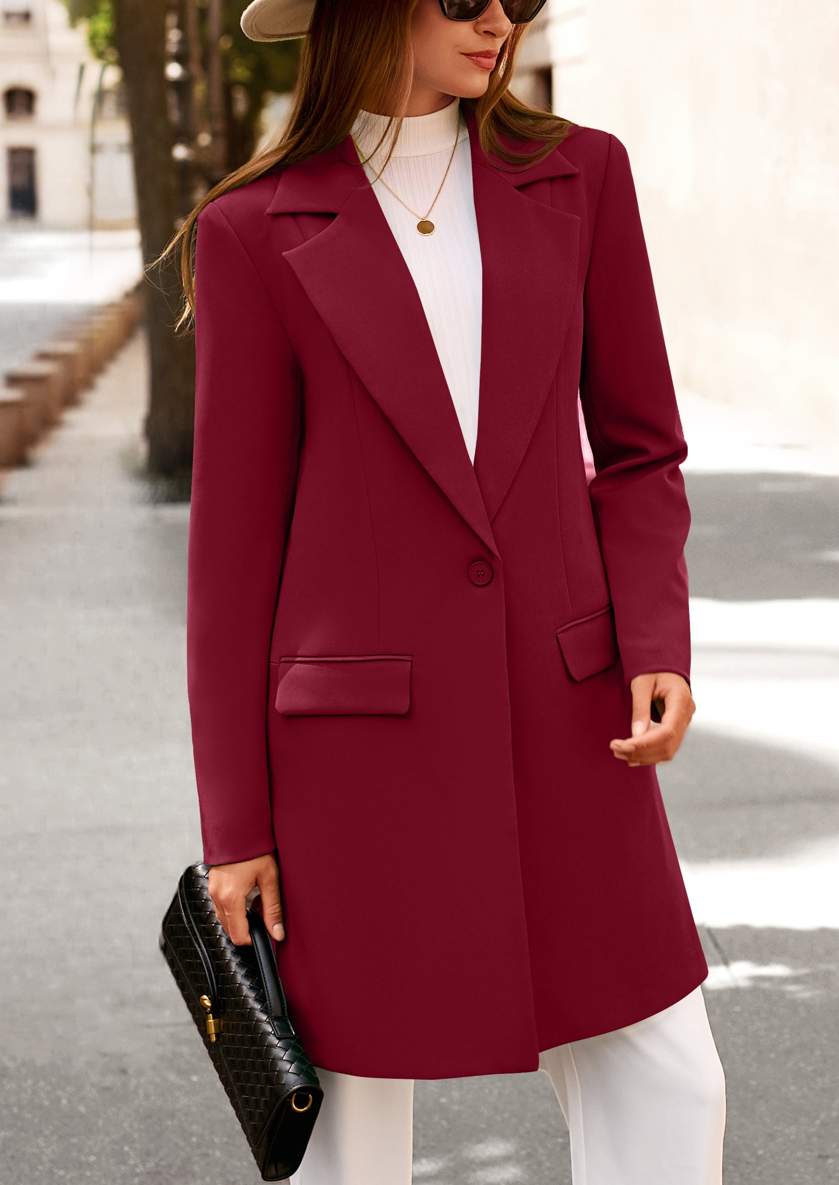 PRETTYGARDEN Women's Spring Fall Long Blazer Jackets Long Sleeve Lapel Pockets Loose Fit Work Casual Blazers Outerwear