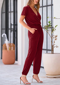 PRETTYGARDEN Jumpsuits for Women Dressy Summer Casual Short Sleeve Romper Spring Airport Beach Vacation Travel Outfits