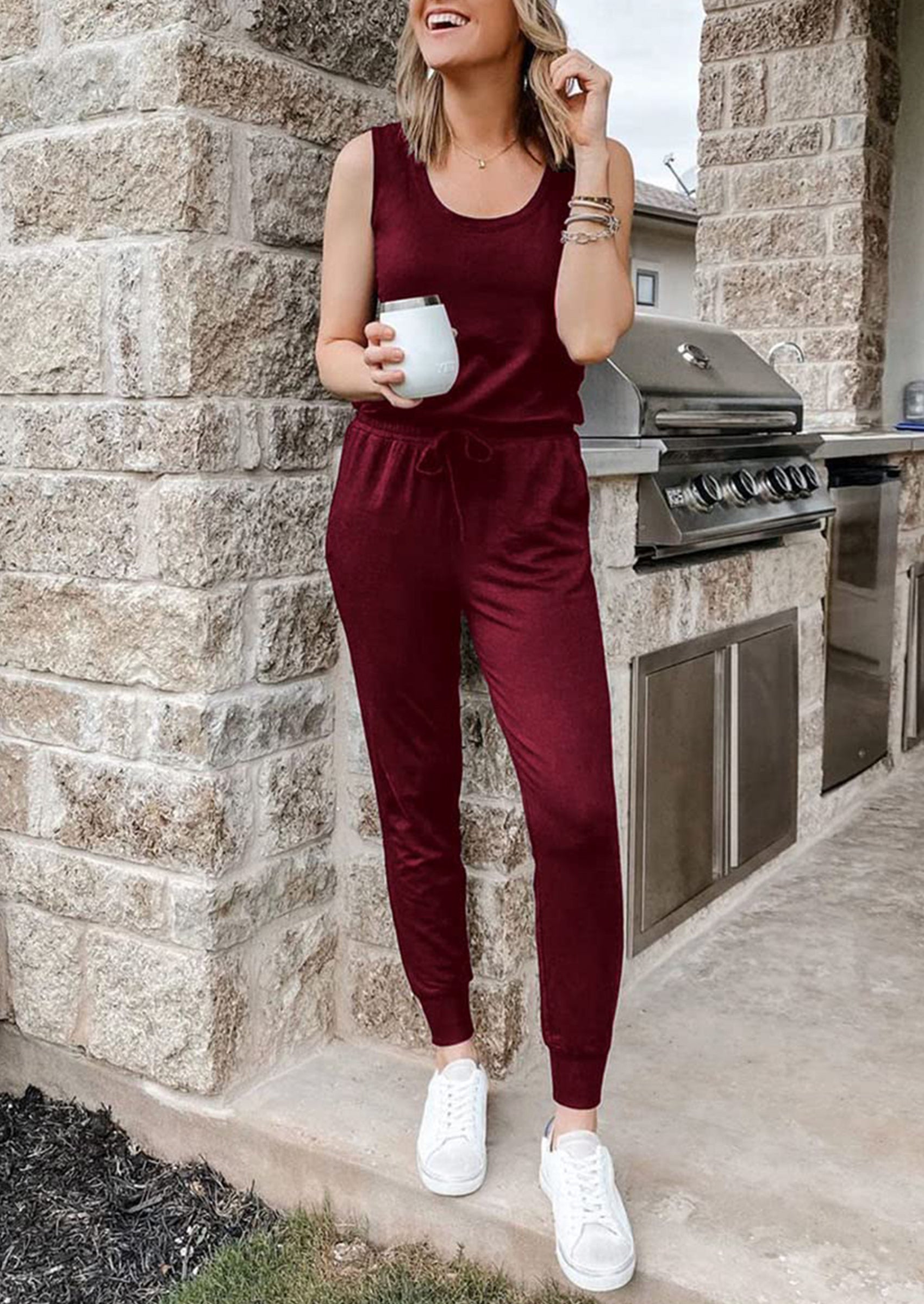 PRETTYGARDEN Two Piece Outfit Sets Casual Sleeveless Crewneck Tops and Sweatpants