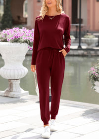 PRETTYGARDEN Lounge Outfit Long Sleeve Crewneck Pullover Tops High Waisted Pants Set Tracksuit