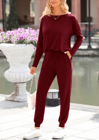 PRETTYGARDEN Lounge Outfit Long Sleeve Crewneck Pullover Tops High Waisted Pants Set Tracksuit
