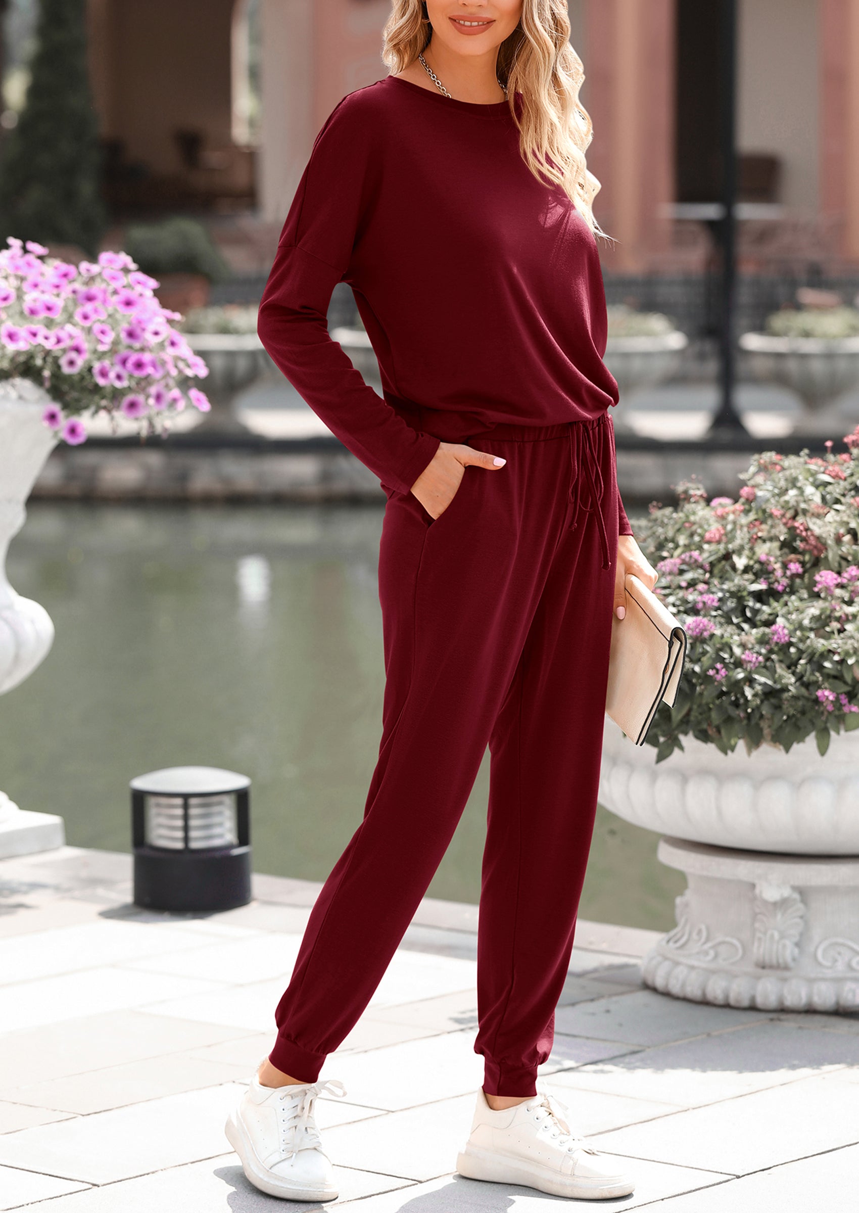 PRETTYGARDEN Lounge Outfit Long Sleeve Crewneck Pullover Tops High Waisted Pants Set Tracksuit