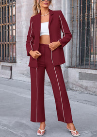 PRETTYGARDEN 2 Piece Blazer Outfits Business Casual Oversized Jacket Wide Leg Work Pants Dressy Suit Set