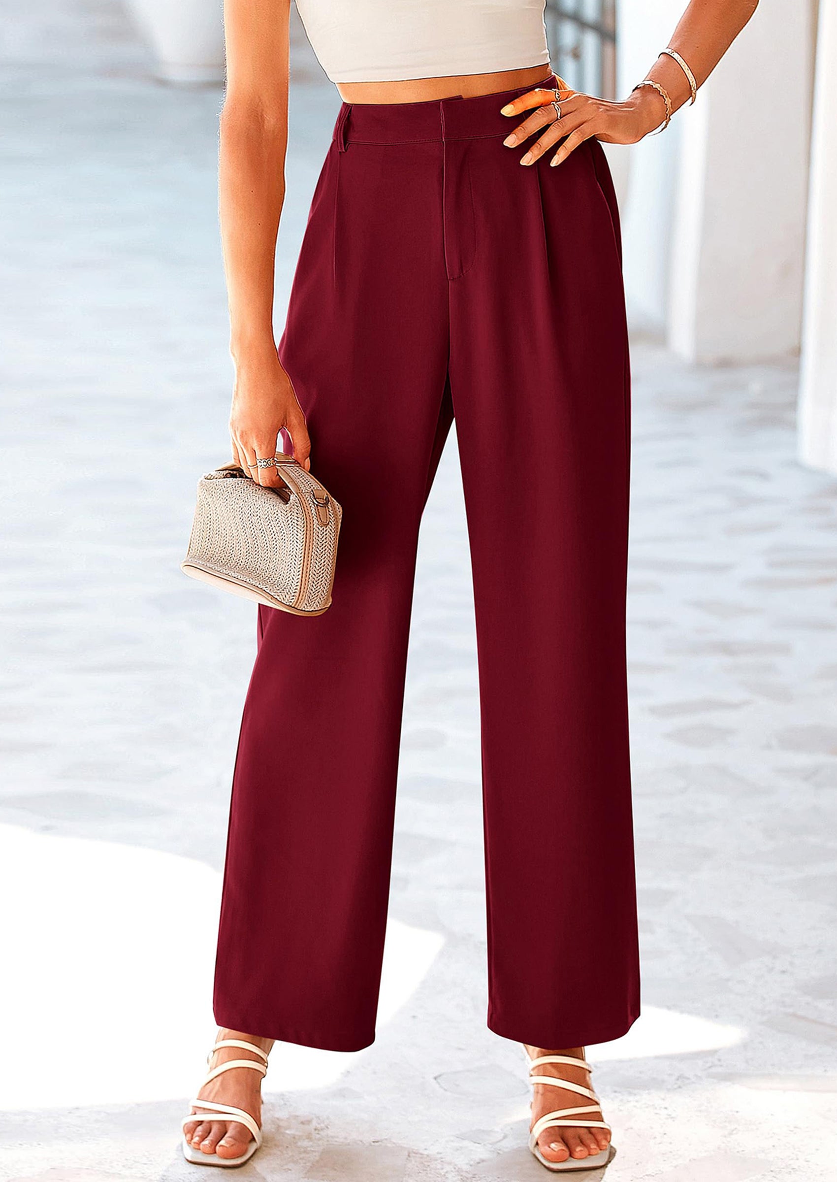 PRETTYGARDEN Wide Leg Pants for Women Trendy Fall High Waisted Business Casual Outfits Work Pant Trousers