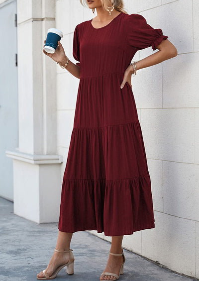 PRETTYGARDEN Women's Summer Casual Floral Boho Dress Puff Short Sleeve Ruffle Flowy Beach Party Midi Dresses